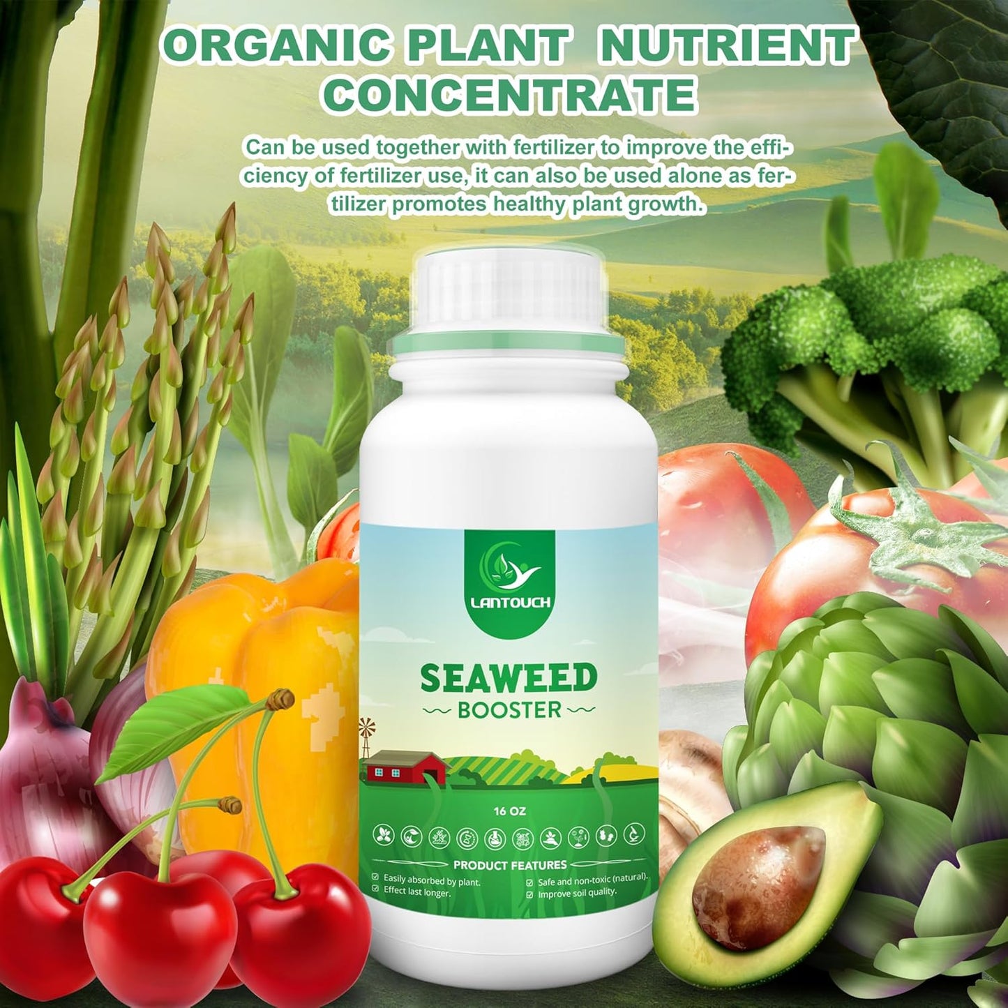 Organic Seaweed Booster, Plant Nutrient Concentrate, Kelp Lawn and Plant Concentrate Liquid Fertilizer for All Plants, Non-Toxic and Safe, Help Plants Healthy Growth and Recover from Stress