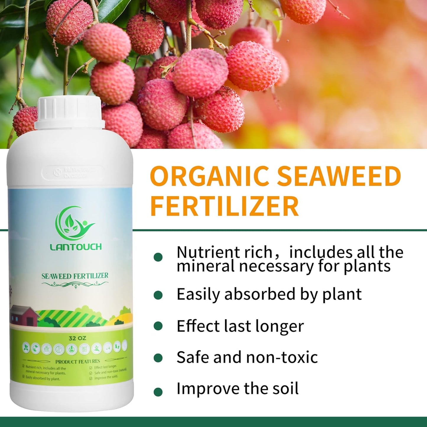 Organic Seaweed & Kelp Lawn Liquid Fertilizer, Plant Concentrate Liquid Fertilizer for All Indoor & Outdoor Plants, Non-Toxic and Safe, Stimulate Natural Root Growth and Improve Soil Quality