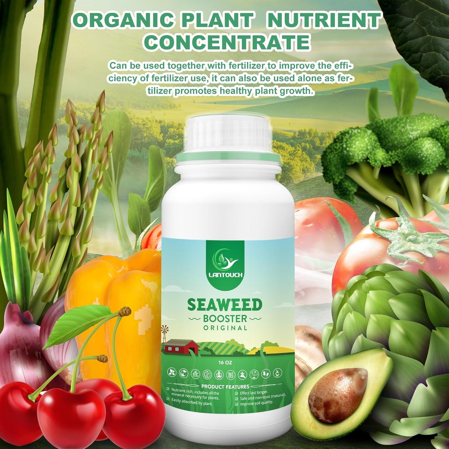 Organic Original Seaweed Booster, Plant Nutrient Concentrate, Kelp Lawn and Plant Liquid Fertilizer for All Indoor & Outdoor Plants, Non-Toxic and Safe, Help Plants Recover from Stress