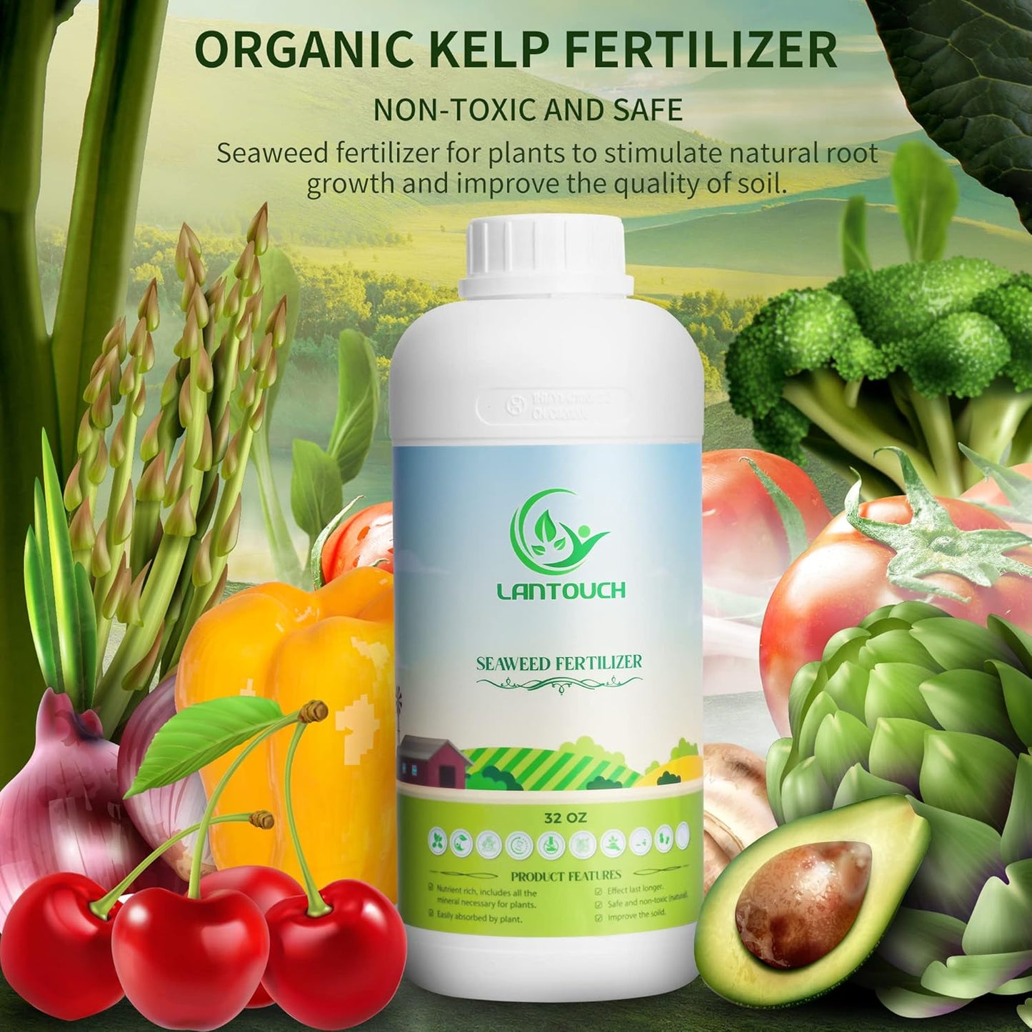 Organic Seaweed & Kelp Lawn Liquid Fertilizer, Plant Concentrate Liquid Fertilizer for All Indoor & Outdoor Plants, Non-Toxic and Safe, Stimulate Natural Root Growth and Improve Soil Quality